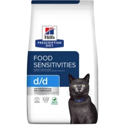 Hill´s Prescription Diet d/d Allergy & Skin Care kissanruoka, jossa on ankkaa ja vihreitä herneitä