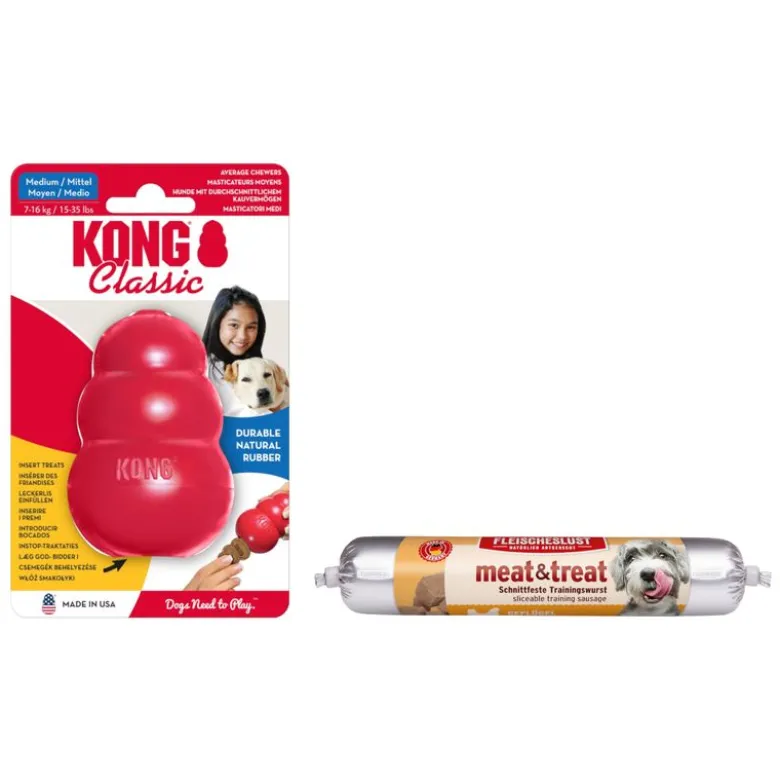 KONG Classic + 80 g Fleischeslust meat & treat -treenimakkara kaupan päälle!
