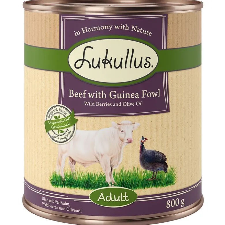 Lukullus Naturkost Adult nauta & helmikana (viljaton) 6 x 800 g