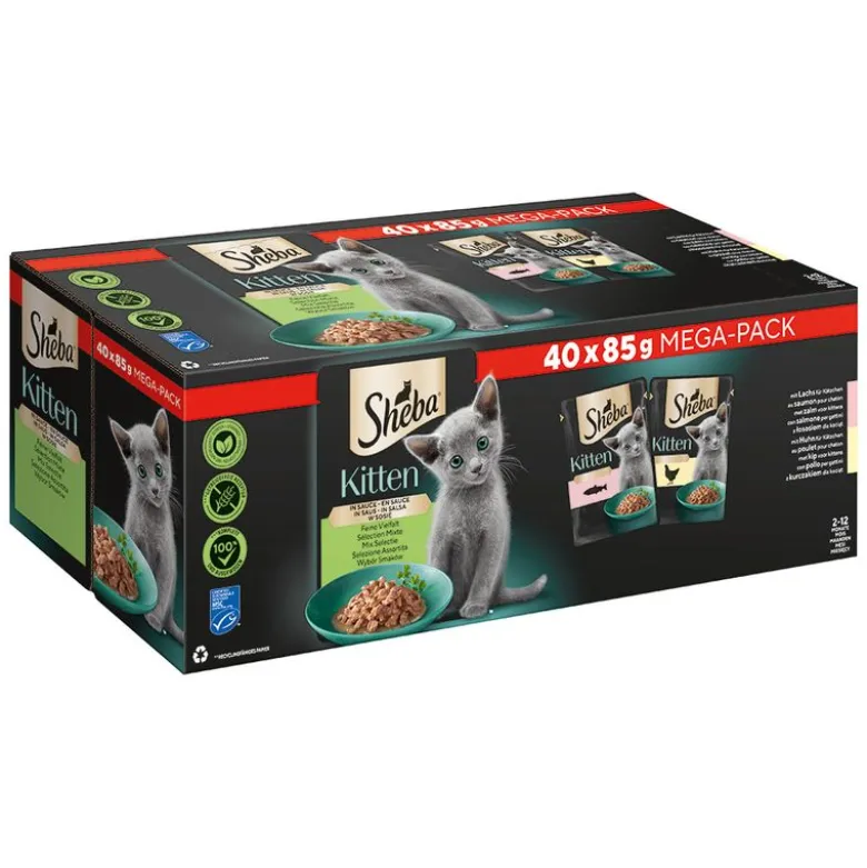 Sheba Kitten -lajitelmat tuorepussit 40 x 85 g