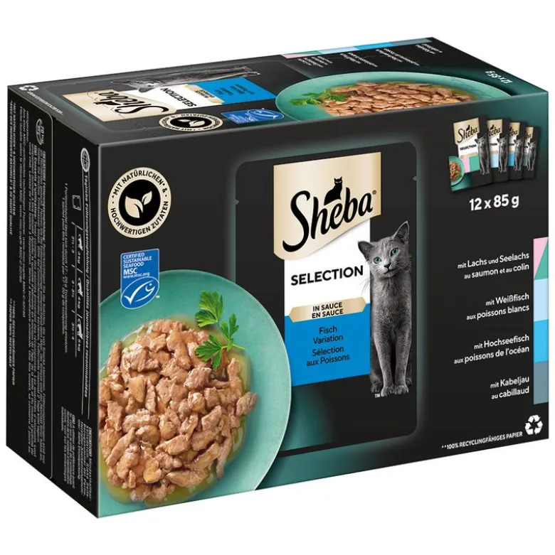 Sheba-tuorepussilajitelma megapakkauksessa 24 x 85 g