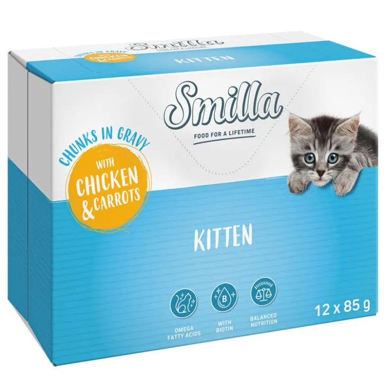 Smilla Kitten Pouches paloja kastikkeessa vihannesten kera