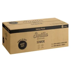 Smilla Senior Pouches paloja kastikkeessa vihannesten kera
