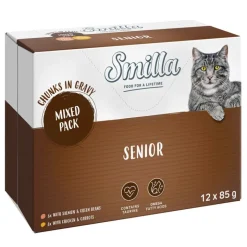 Smilla Senior Pouches paloja kastikkeessa vihannesten kera