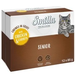 Smilla Senior Pouches paloja kastikkeessa vihannesten kera