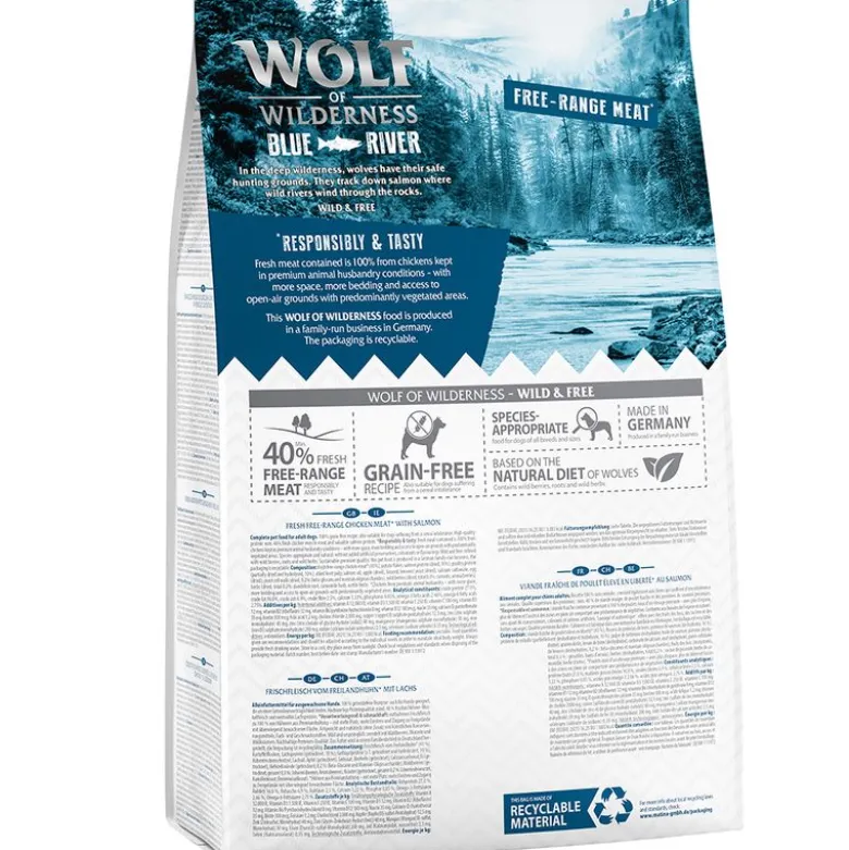 Wolf of Wilderness Adult "Blue River" – vapaana kasvanut kana & lohi